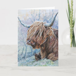 Tarjeta Vaca Highland, mañana helada