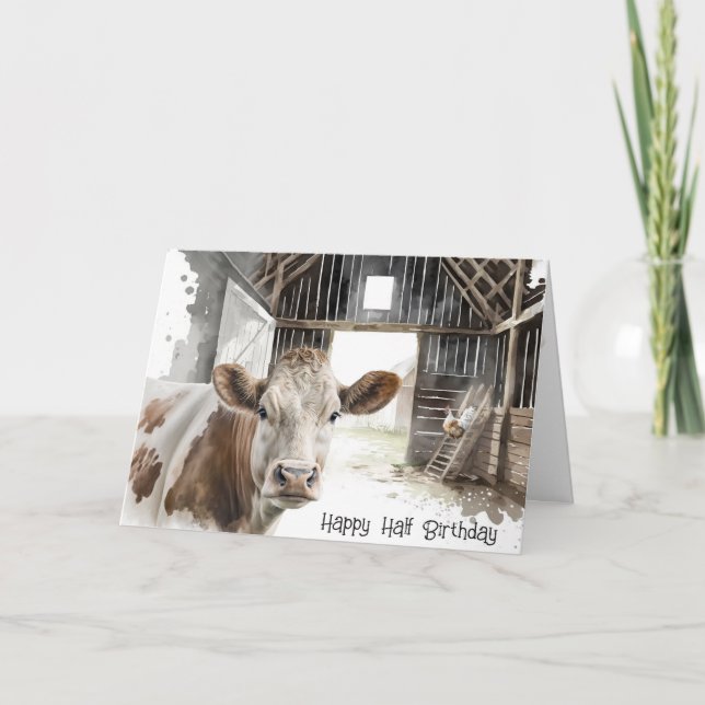 Tarjeta Vaca humorística de medio cumpleaños (Anverso)