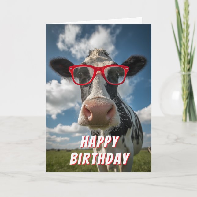 Tarjeta Vaca linda feliz cumpleaños (Anverso)