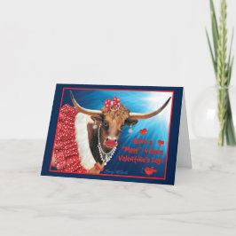 Tarjeta Vaca Longhorn Romántica de San Valentín