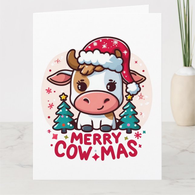 Tarjeta Vaca "Merry Cowmas" Navidades (Anverso)