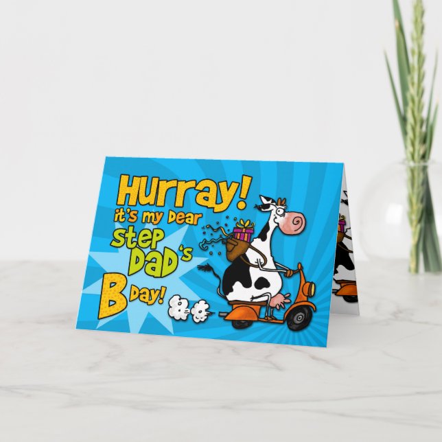 Tarjeta vaca motoneta de bd - papá escalón (Anverso)