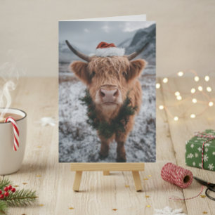 Tarjeta Vaca navideña de las Tierras Altas