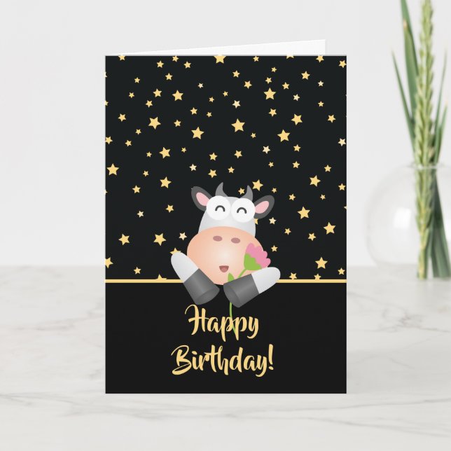 Tarjeta Vaca Personalizado divertida con flores lindo cump (Anverso)