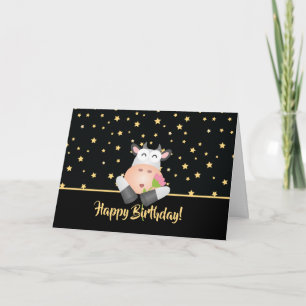 Tarjeta Vaca Personalizado divertida con flores lindo cump