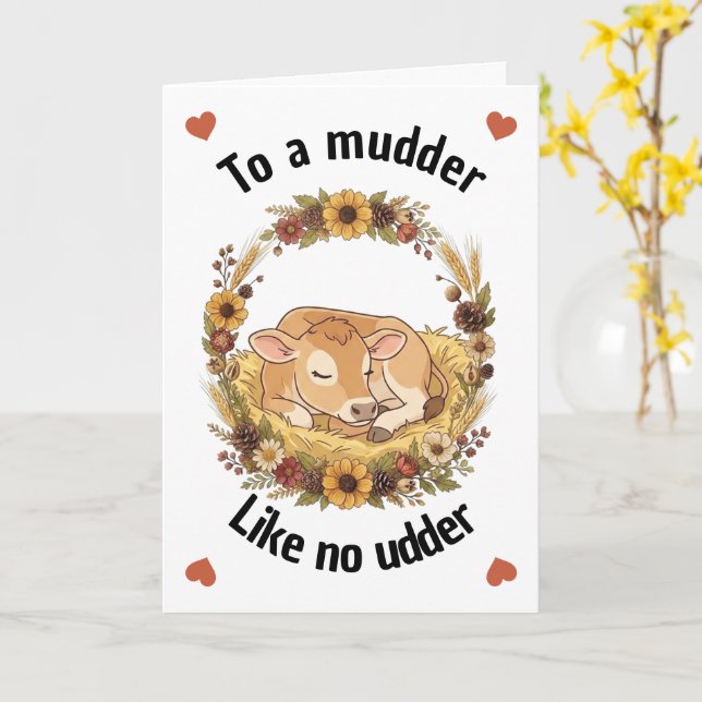 Tarjeta Vaca Pun Mudder Como Ninguna Otra Ubre, Día de la  (flor amarilla)