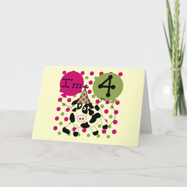 Tarjeta Vaca Rosada 4 camisetas de cumpleaños y regalos (Anverso)