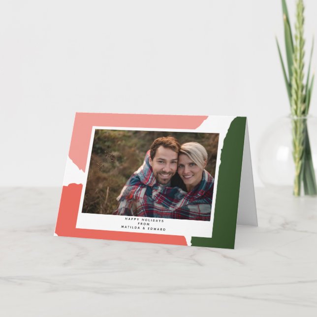 Tarjeta vacaciones abstractas y modernas en verde rosa (Anverso)