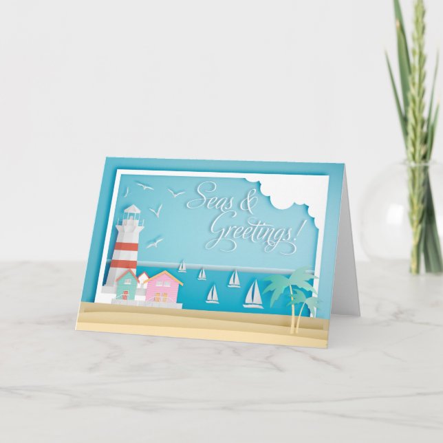 Tarjeta Vacaciones costeras de Mares y Saludos (Anverso)