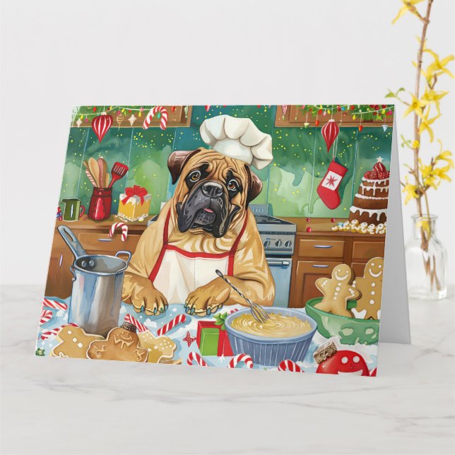Tarjeta Vacaciones de Bullmastiff: Navidades festivos (flor amarilla)