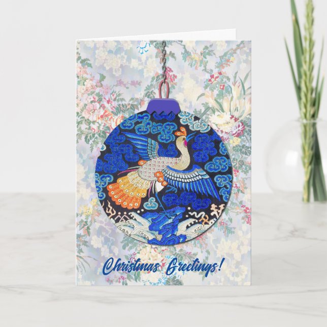 Tarjeta Vacaciones de Navidades azules de pájaro de Peacoc (Anverso)