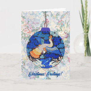 Tarjeta Vacaciones de Navidades azules de pájaro de Peacoc