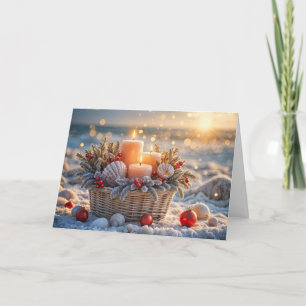 Tarjeta Vacaciones de navidades Cesta de conchas de la pla