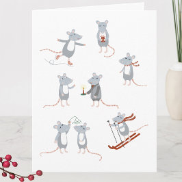 Tarjeta Vacaciones de Navidades de ratones de invierno
