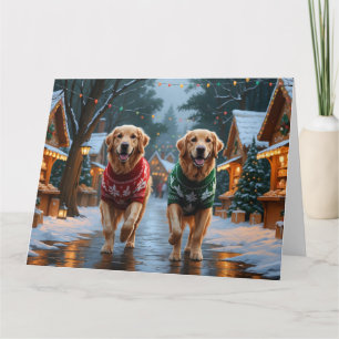 Tarjeta Vacaciones de nieve de Navidades de perros con rec