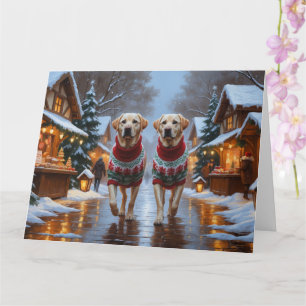 Tarjeta Vacaciones de nieve de perros labrador