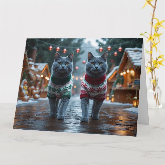 Tarjeta Vacaciones de nieve para los Navidades de los gato (flor amarilla)