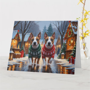 Tarjeta Vacaciones de nieve para Navidades de perros bull 
