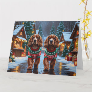 Tarjeta Vacaciones de nieve para Navidades de perros Cocke
