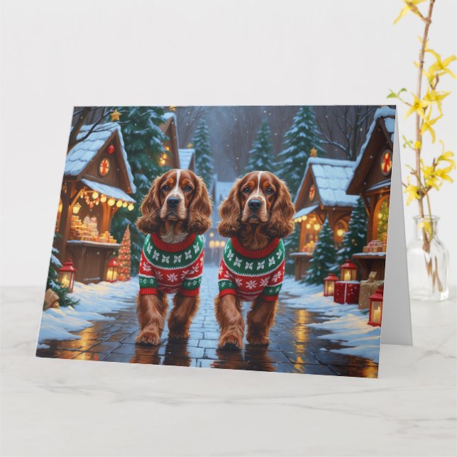 Tarjeta Vacaciones de nieve para Navidades de perros Cocke (flor amarilla)