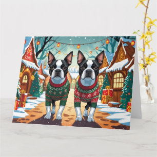 Tarjeta Vacaciones de nieve para Navidades de perros de Bo
