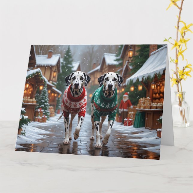 Tarjeta Vacaciones de nieve para Navidades de perros de Da (flor amarilla)