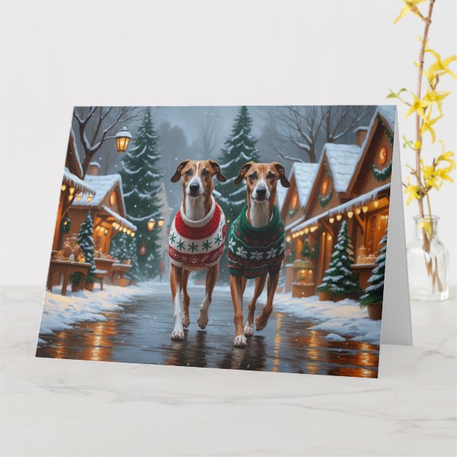Tarjeta Vacaciones de nieve para Navidades de perros de Gr (flor amarilla)