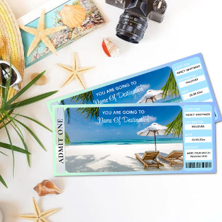 Tarjeta VACACIONES DE PLAYA Imprimibles Revelar Ticket