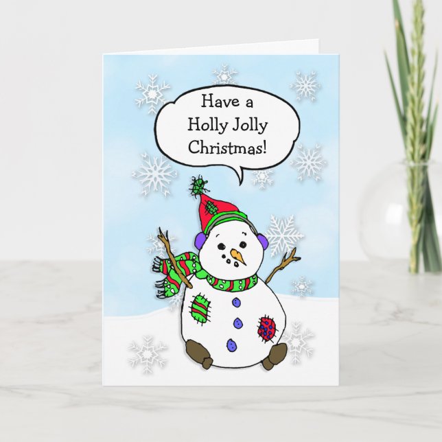 Tarjeta Vacaciones de Snowman, Navidades holly jolly (Anverso)