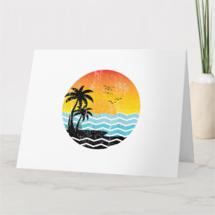 Tarjeta Vacaciones de Verano Palmeras Atardecer Retro Trop