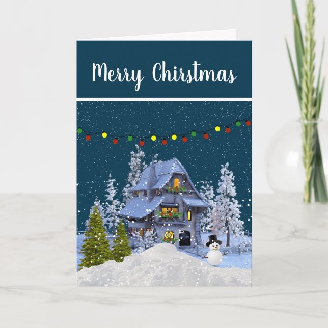 Tarjeta Vacaciones en cabaña para Navidades Snowley (Anverso)