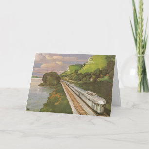 Tarjeta Vacaciones en tren de cosecha, locomotoras en el c