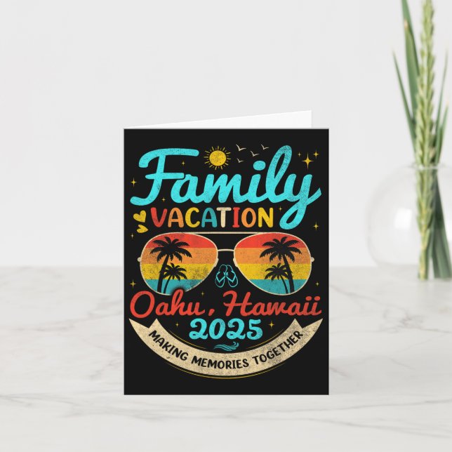 Tarjeta Vacaciones familiares antiguas en Oahu (Anverso)