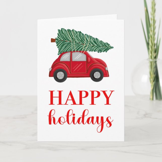 Tarjeta Vacaciones felices de autos rojos rusos (Anverso)