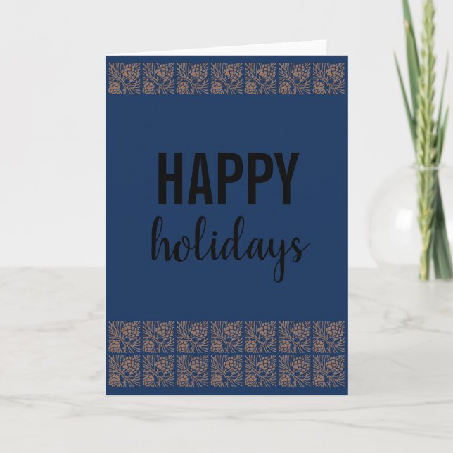 Tarjeta Vacaciones felices rusticas Pine Cone Blue Blank (Anverso)