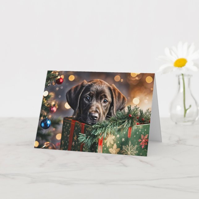 Tarjeta Vacaciones navidades Cute Chocolate Labrador Cacho (Planta pequeña)