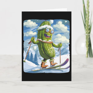 Tarjeta Vacaciones nevadas con esquí de fondo para amantes