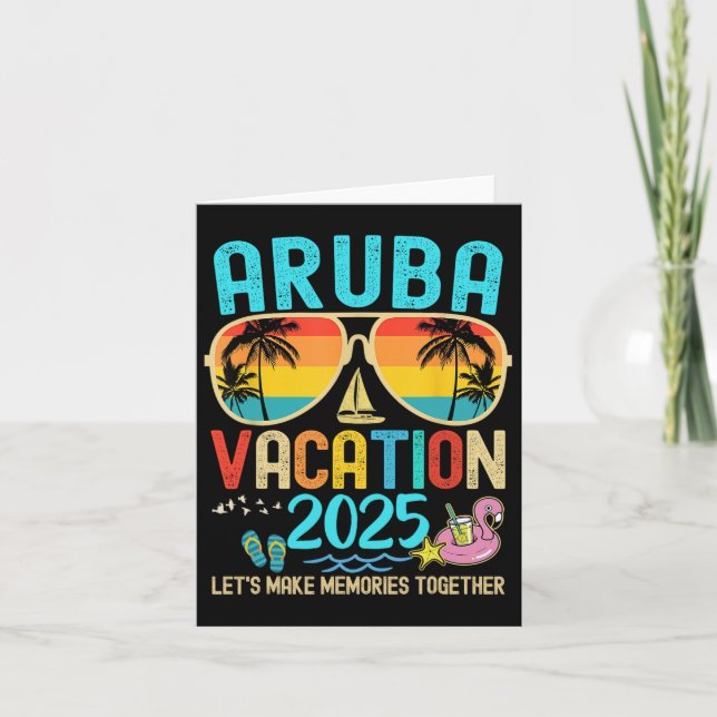 Tarjeta Vacaciones Retro Aruba 2025 Camisetas Familiares y (Anverso)