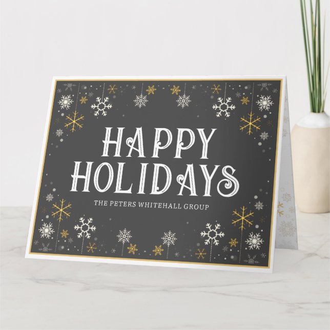 Tarjeta Vacaciones simples Felices Snowflake Gold Gray Bus (Anverso)
