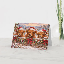 Tarjeta Vacas Altas de Navidad – Arte Festivo en Acuarela