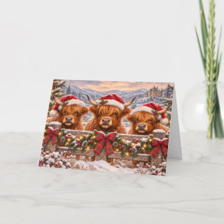 Tarjeta Vacas Altas de Navidad – Arte Festivo en Acuarela