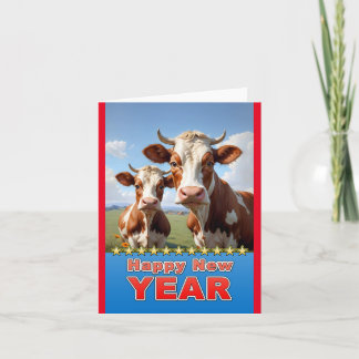 Tarjeta vacas de feliz año nuevo