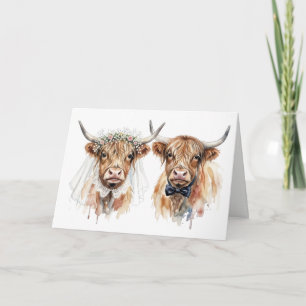 Tarjeta Vacas Highland de Boda en Acuarela