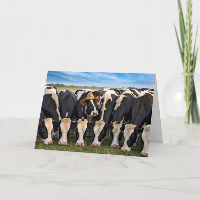 Tarjeta Vacas Holstein pastando por cumpleaños (Anverso)