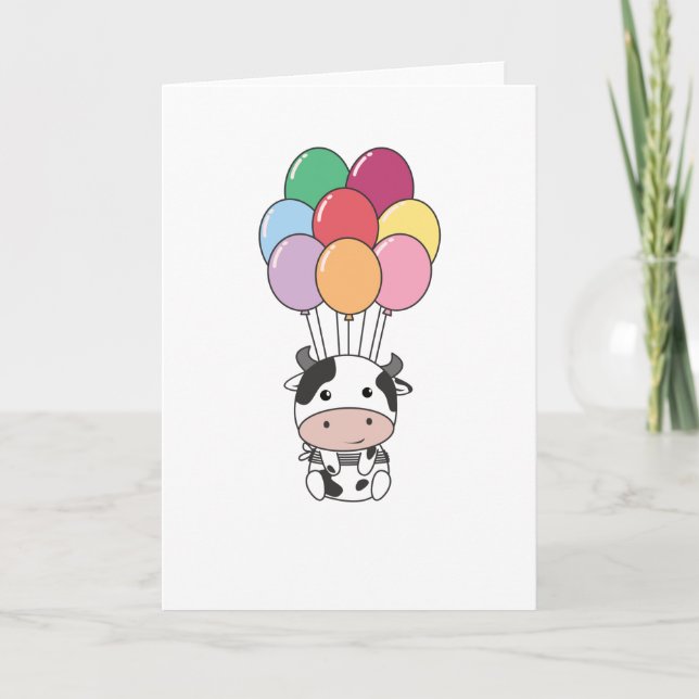 Tarjeta Vacas Se Mueven Con Globos Coloridos (Anverso)
