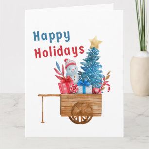 Tarjeta Vagón de Felices Fiestas con Muñeco de Nieve 
