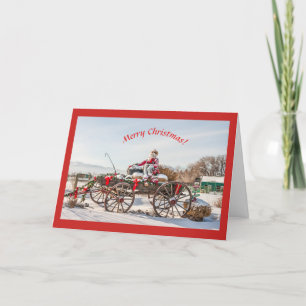 Tarjeta Vagón de vaqueros de Santa Navidades con heno bale