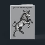 Tarjeta Valefor Caos Creciente en Movimiento<br><div class="desc">Valefor,  un espíritu feroz de la Ars Goetia,  como una entidad con cuerpo de león y cabeza de burro en plena estocada,  irradiando poder salvaje y energía astuta en una audaz visión de fantasía monocroma. Ilustración de tinta de fantasía oscura,  alto contraste,  dramática,  estilo oculto gótico.</div>