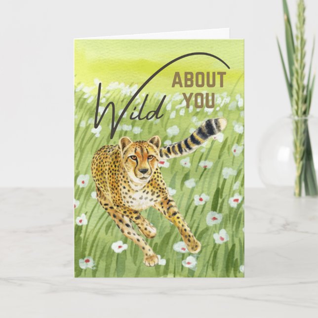 Tarjeta Valentín de Campo de Hierba de Guepardo Salvaje po (Anverso)