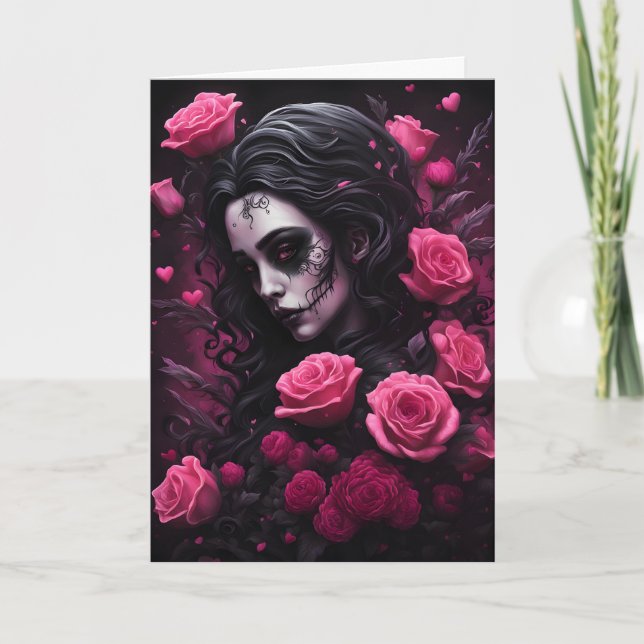 Tarjeta Valentina de la mujer del Gótico tatuado rosa y de (Anverso)
